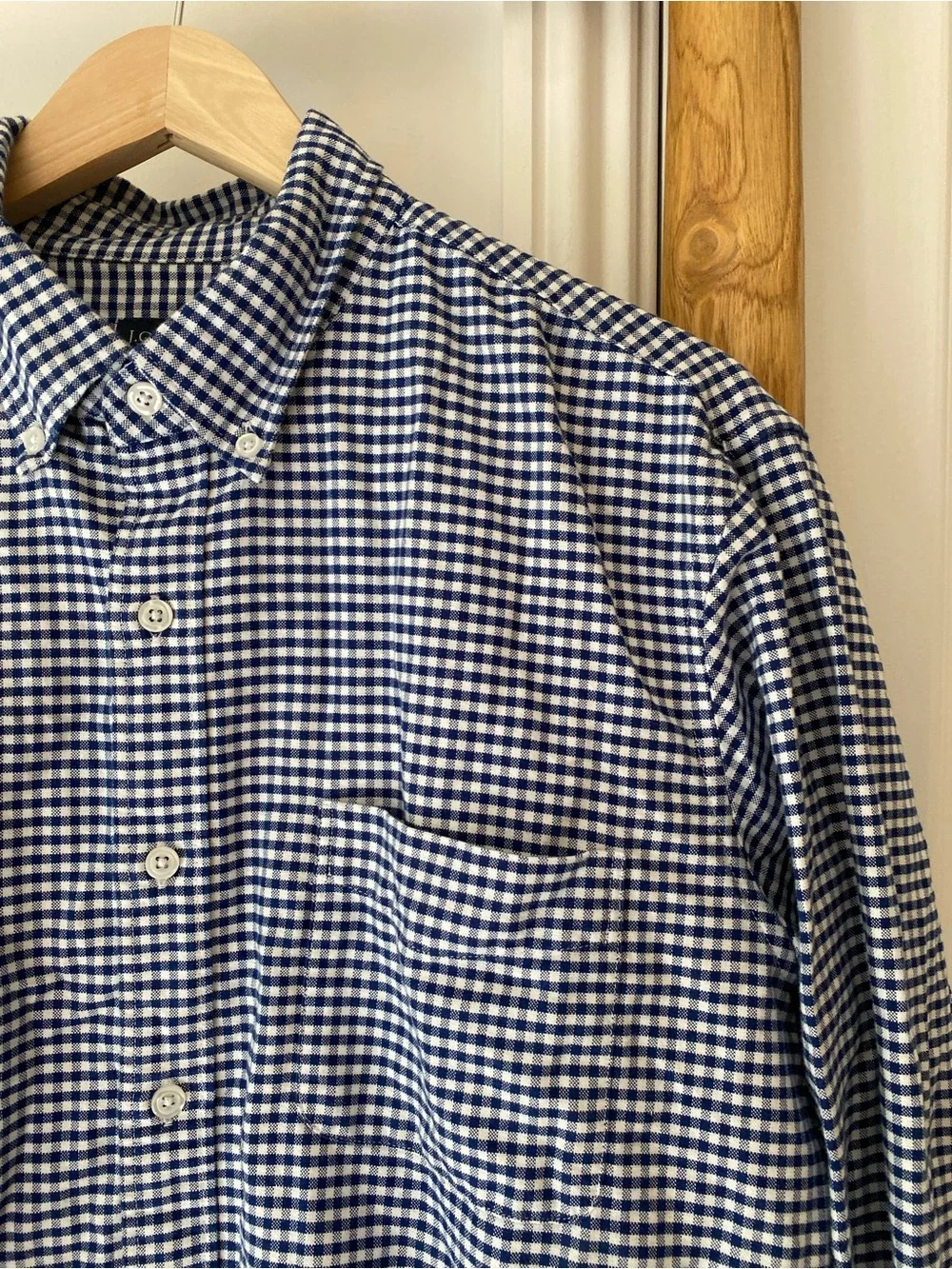 J. Crew Flex Navy & White Gingham Long Sleeve Button-Down Casual Shirt Sz Large